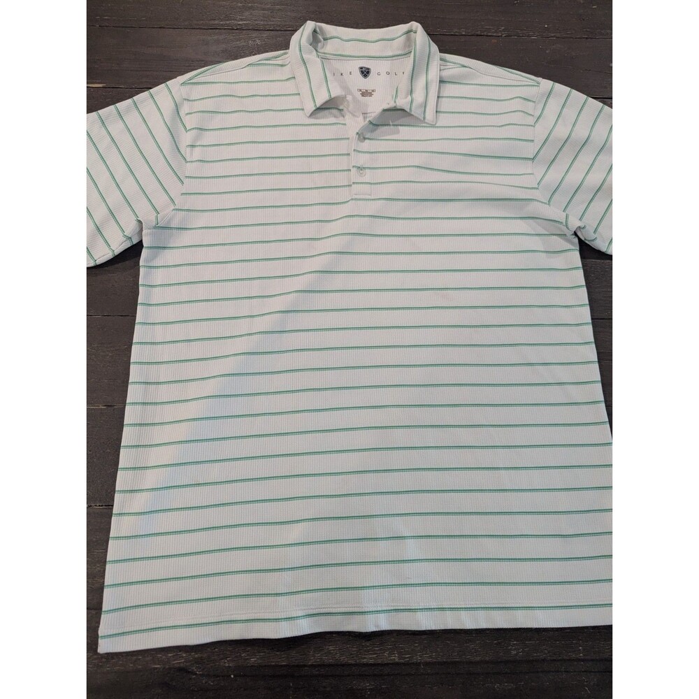 Nike Tiger Woods Fit Dry Polo Shirt Button Short Sleeve White Turquoise Men’s XL